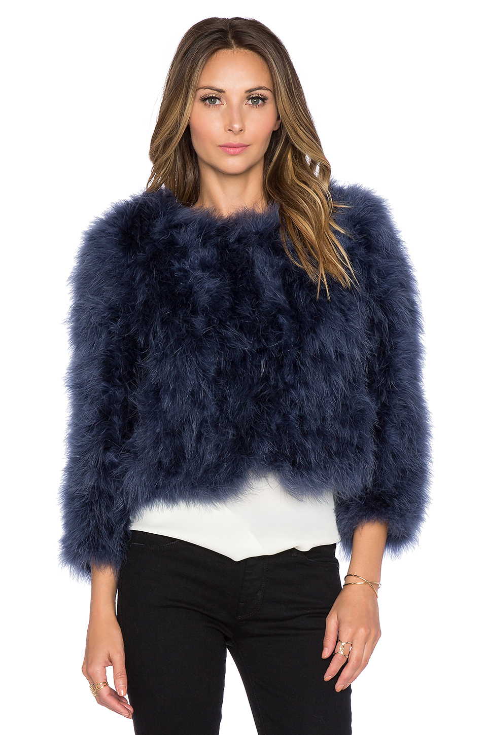 Yumi kim Away We Go Faux Fur Feather Jacket in Blue | Lyst