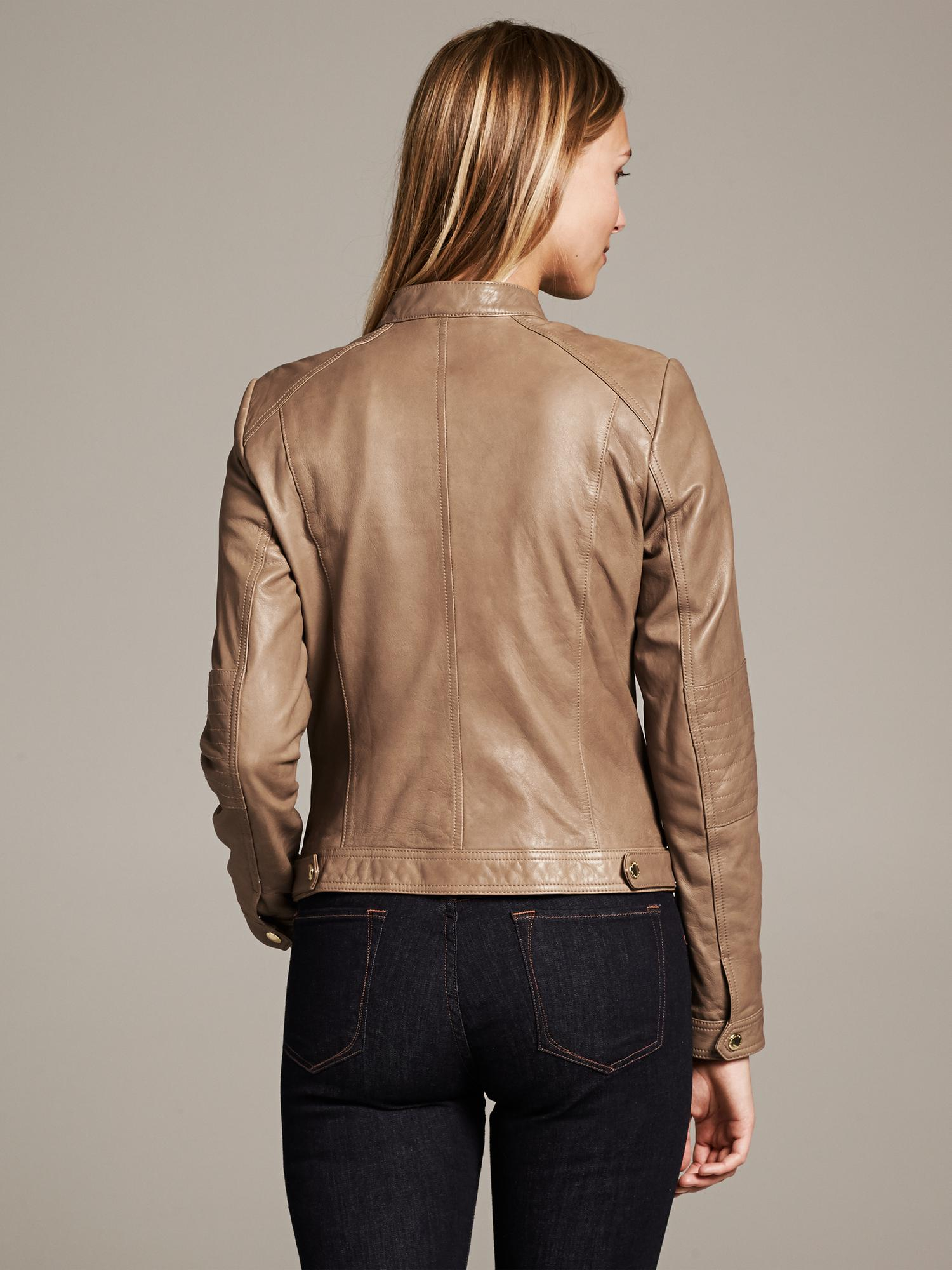 Banana Republic Taupe Leather Moto Jacket Taupe in Brown
