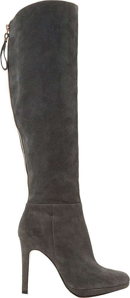 womens grey suede knee high boots