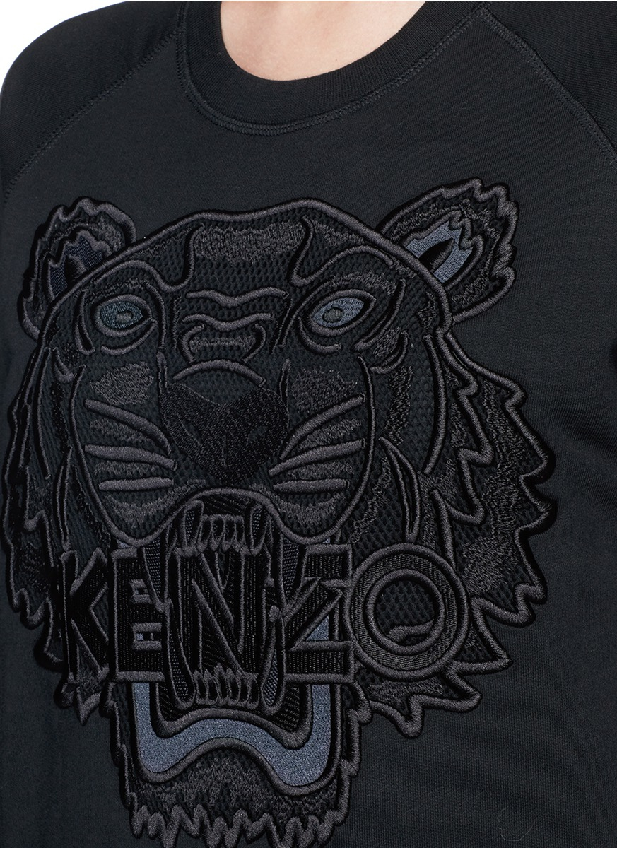 KENZO Tiger Mesh Embroidery Cotton Sweatshirt in Black - Lyst