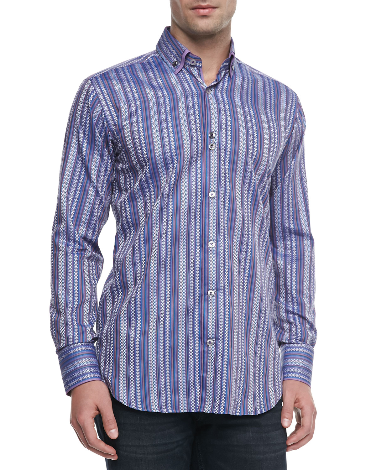 Bogosse Yunis Striped Jacquard Sport Shirt in Blue for Men | Lyst