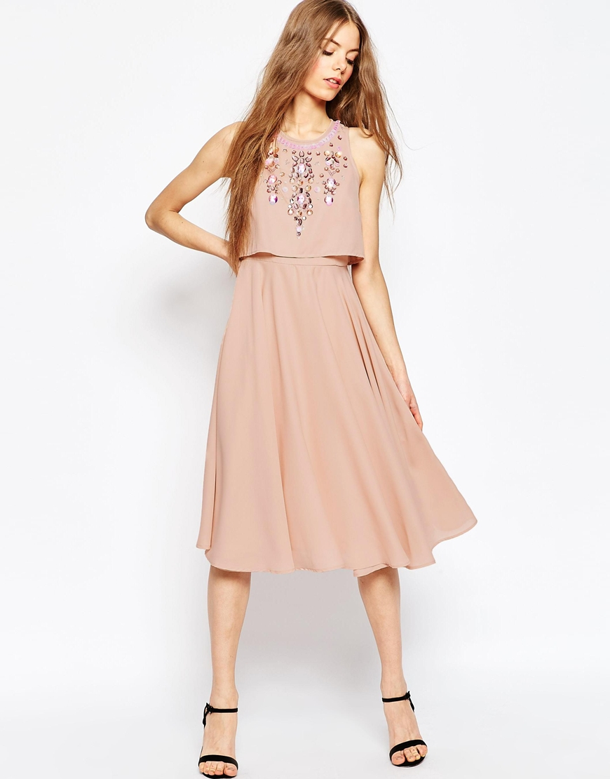 embellished crop top midi dress