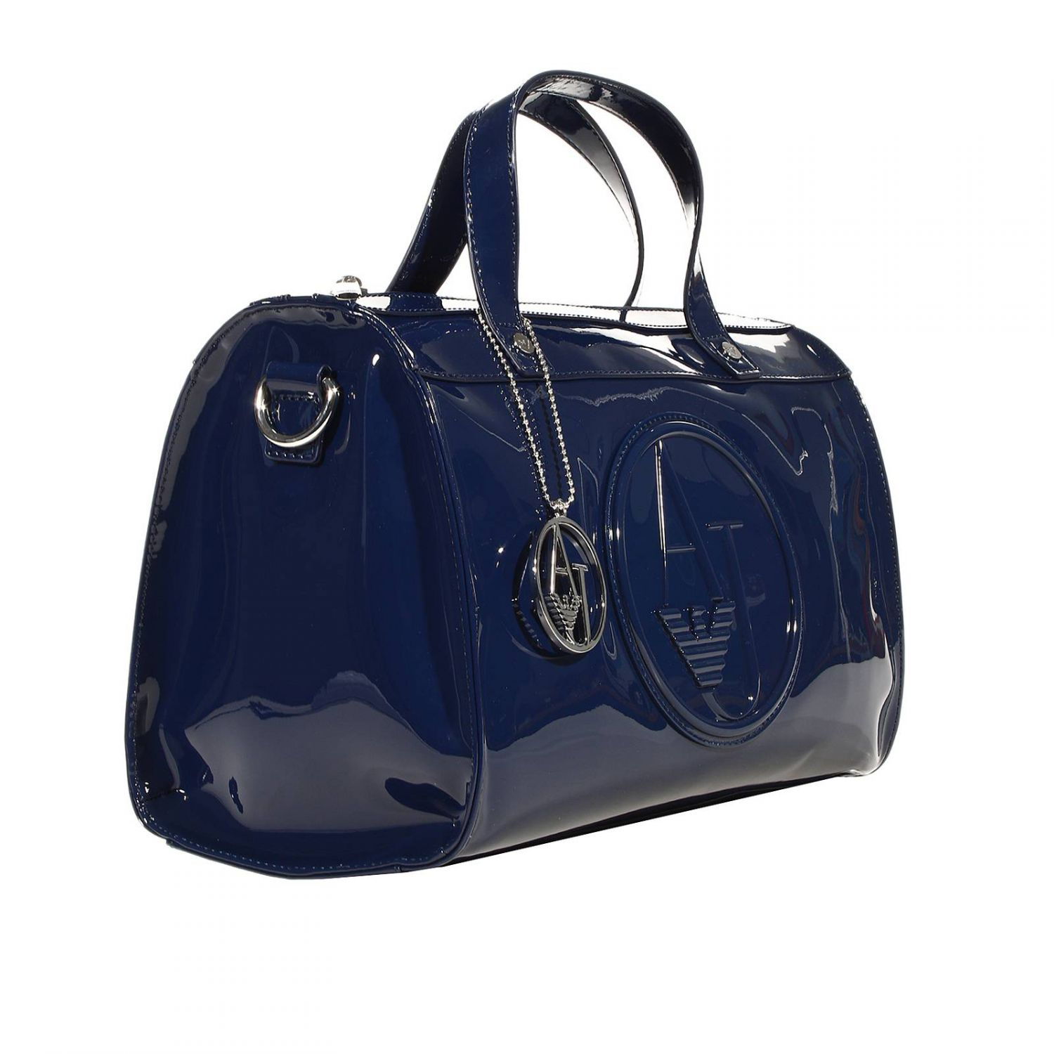 armani Handbag Trunk Bag Patent Leather 31X25X16 Cm in Blue Lyst