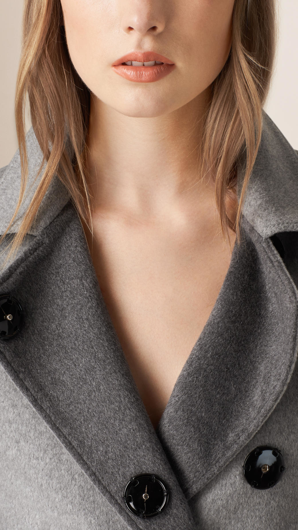 lambskin trim wool cashmere blend tailored coat