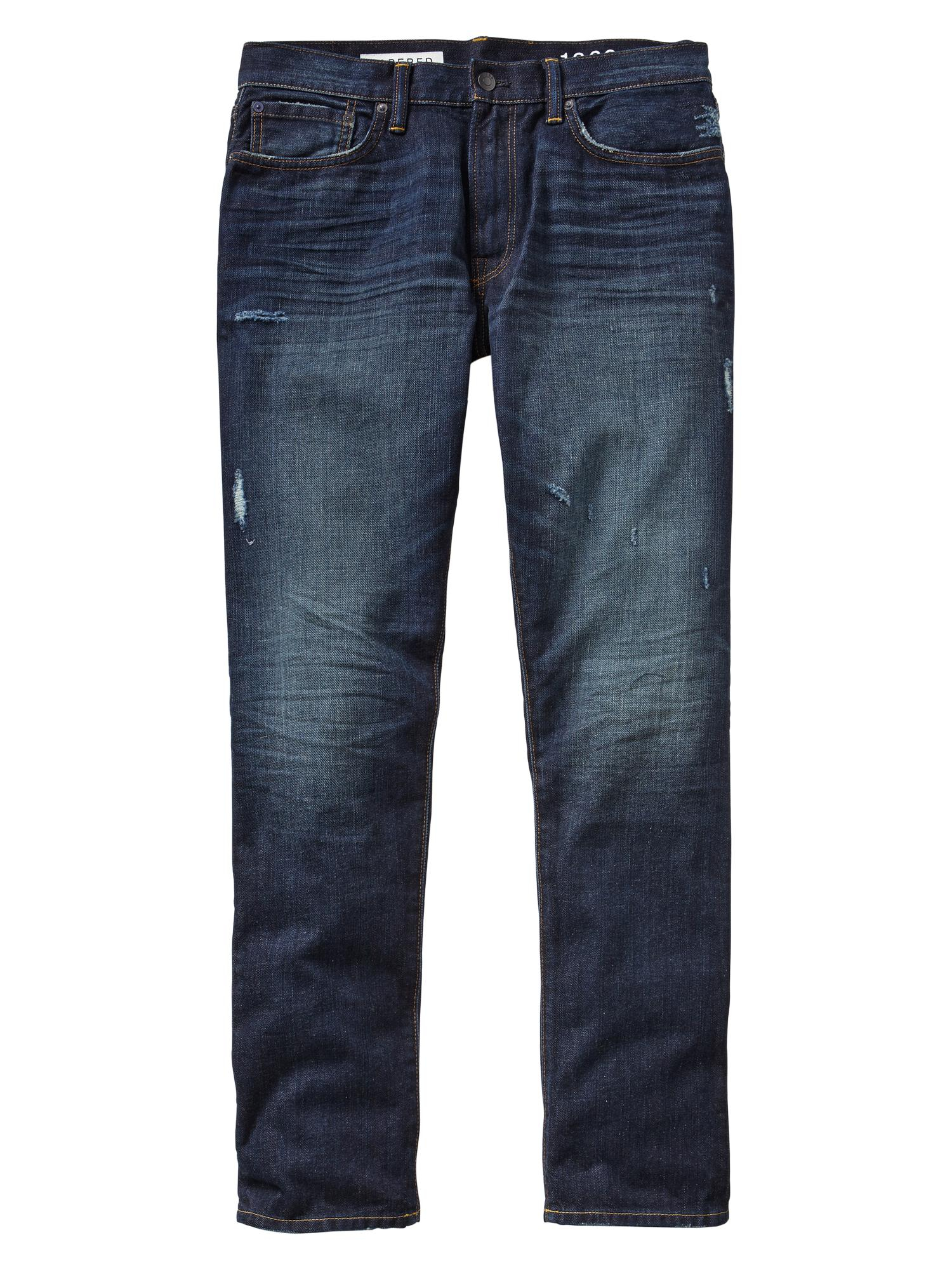 Gap 1969 Standard Taper Fit Jeans (Dark Indigo Destructed Wash) in Blue ...