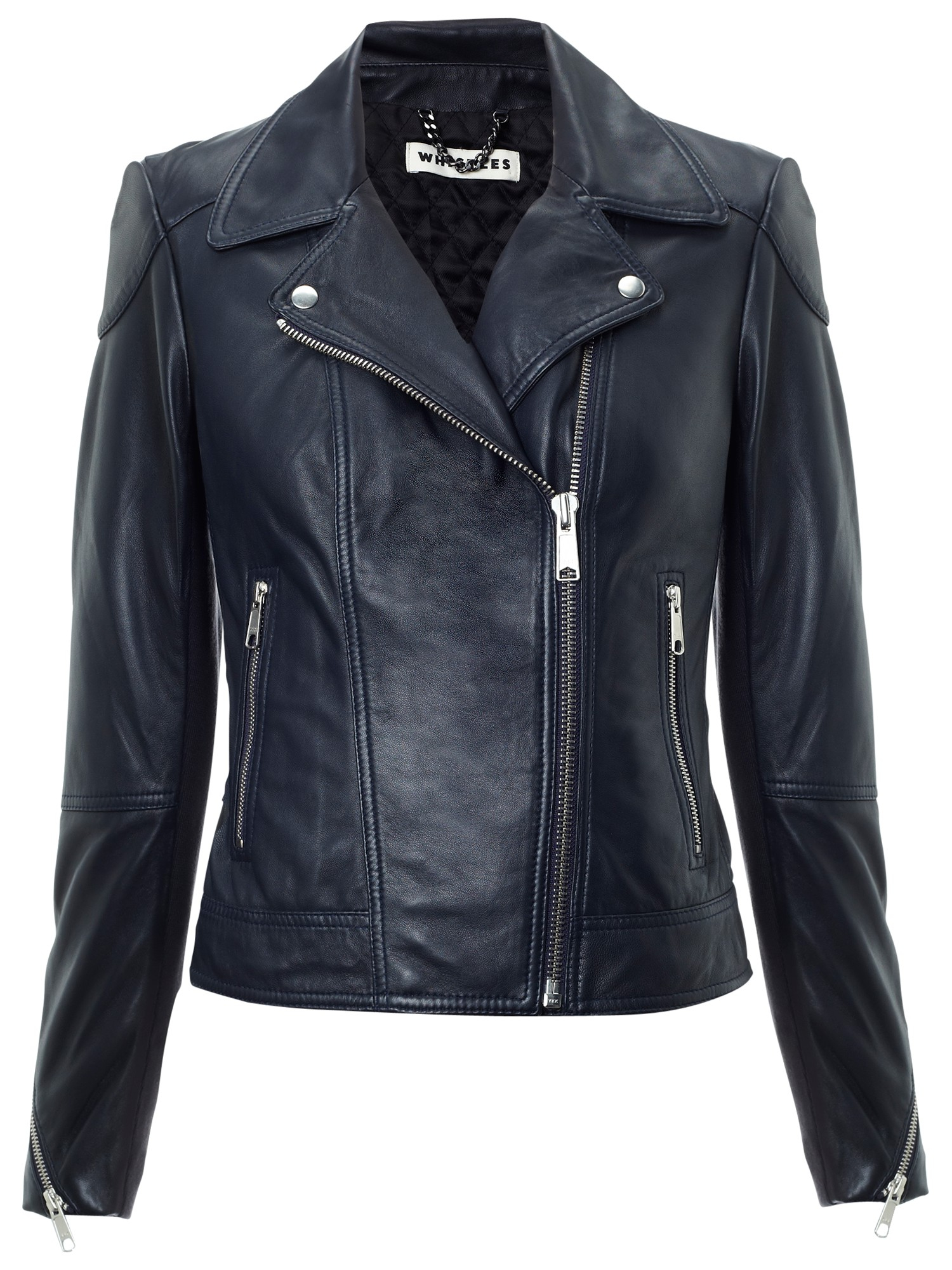 Whistles Lita Leather Biker Jacket in Navy (Blue) - Lyst