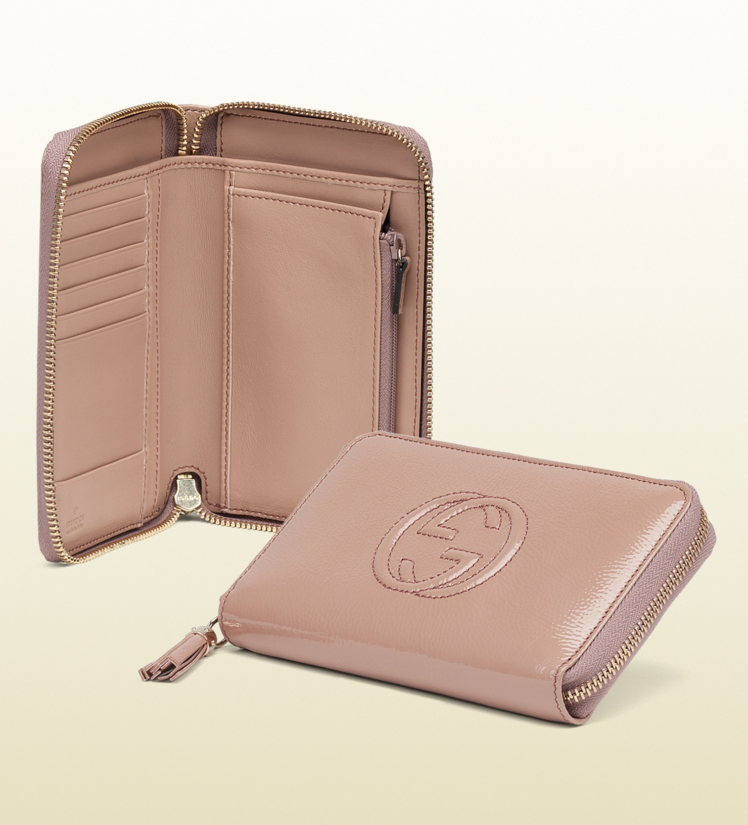 Gucci Soho Pale Pink Soft Patent Leather Medium Zip Around Wallet - Lyst