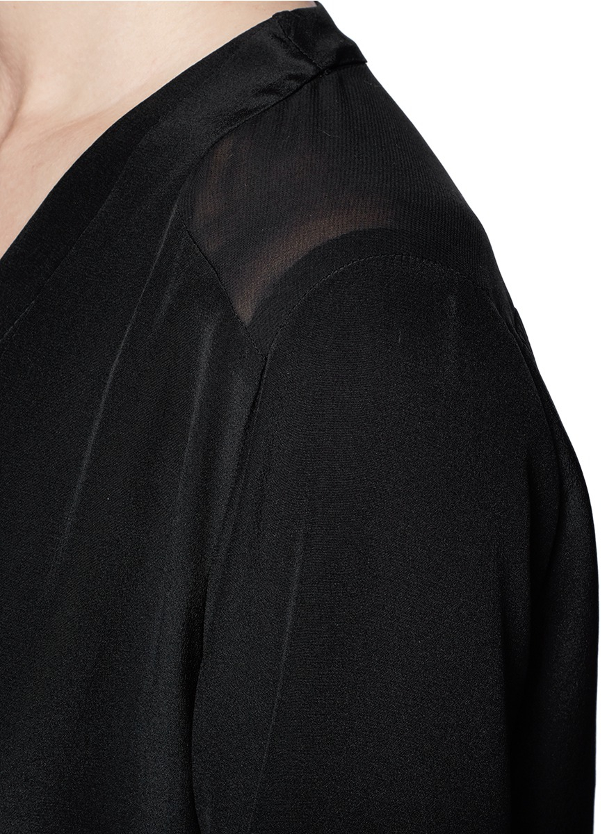Sandro Collarless Long-sleeve Silk Shirt in Black - Lyst