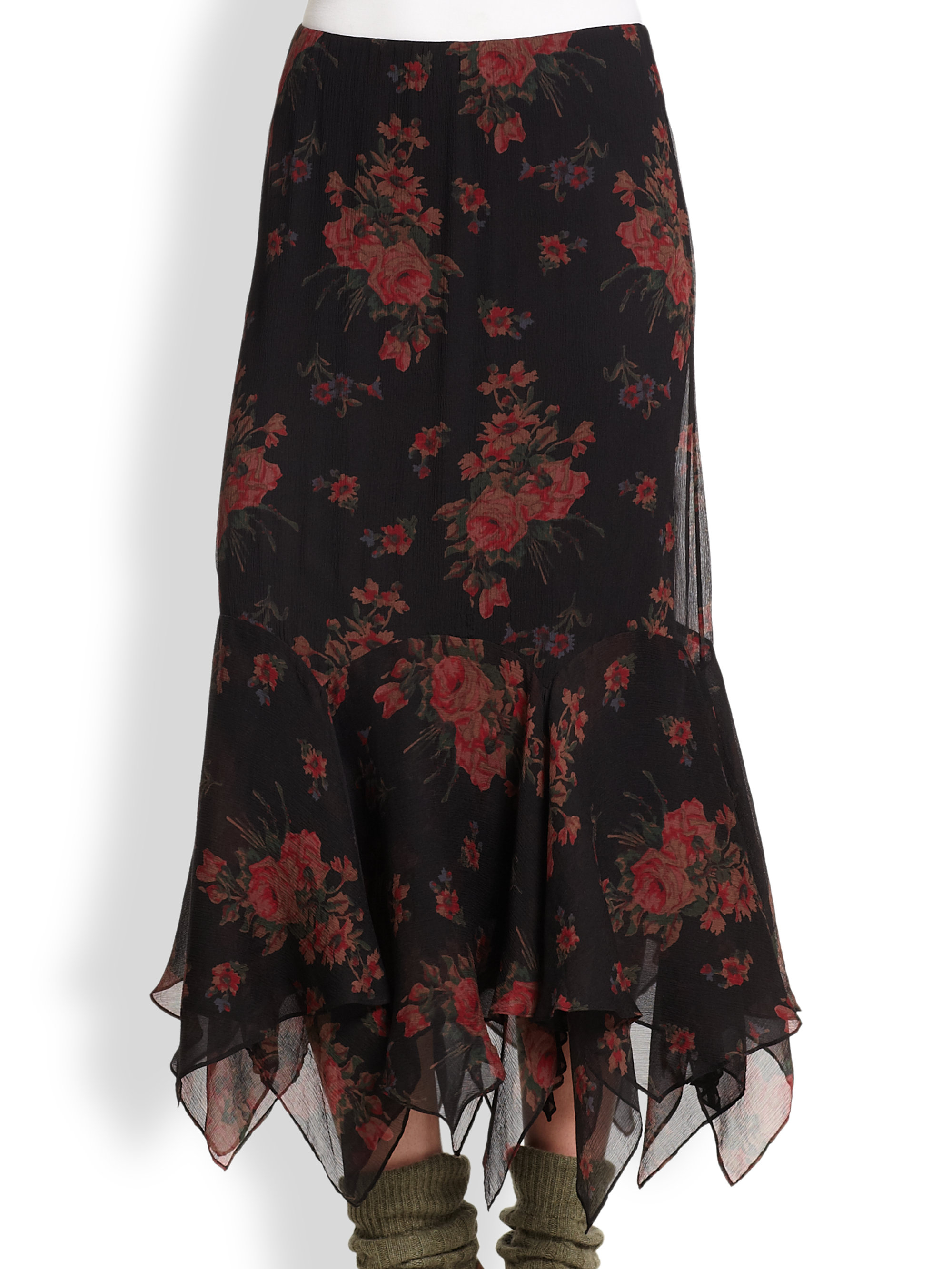 Polo ralph lauren Silk FloralPrint Skirt Lyst