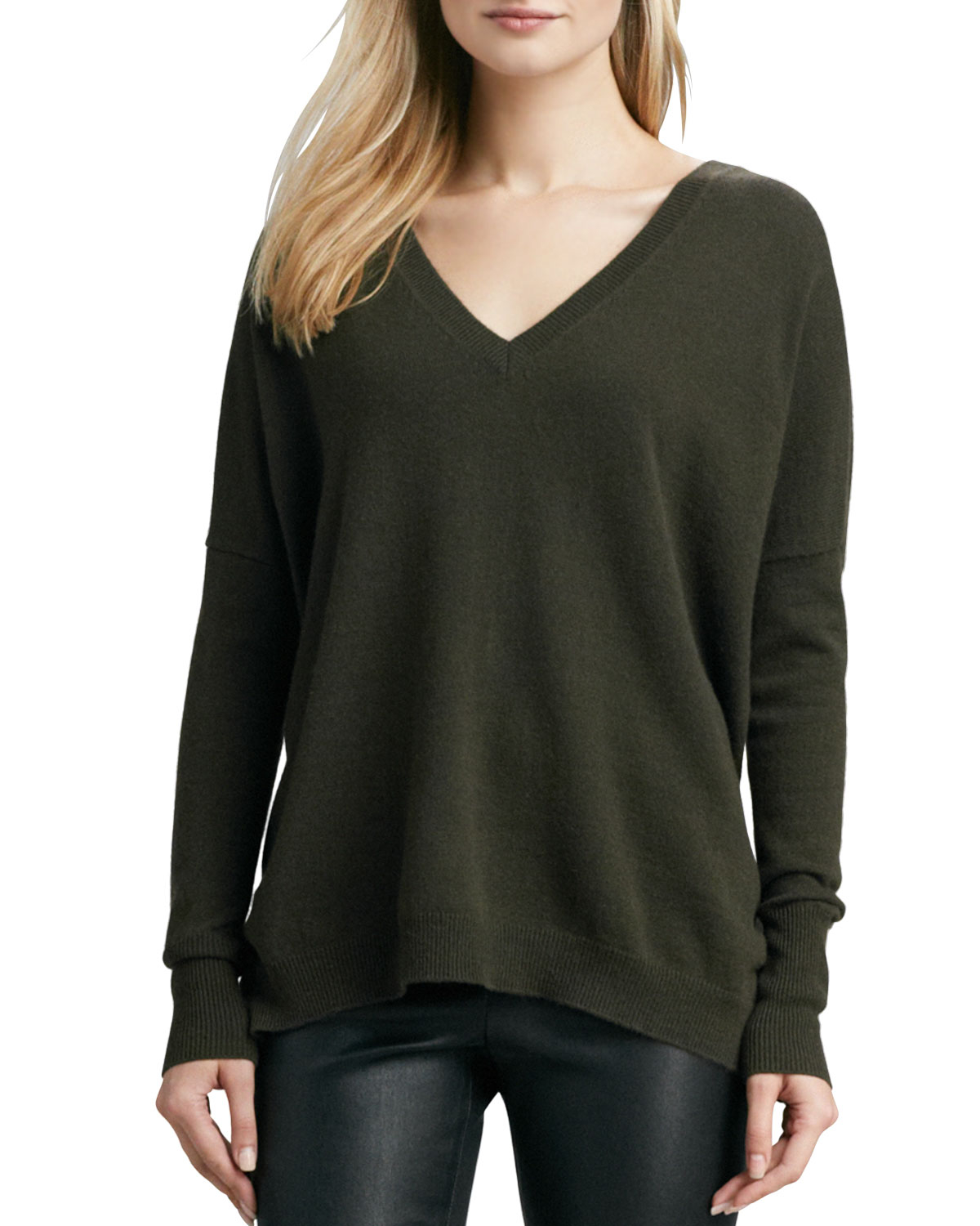 Lyst Vince Relaxed VNeck Cashmere Sweater in Green