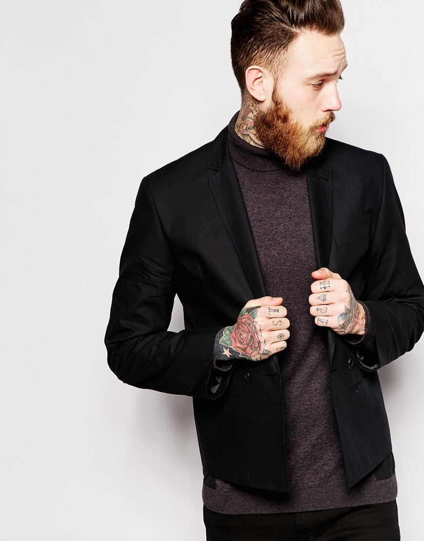 ASOS Slim Fit Cropped Blazer In Poplin in Black for Men | Lyst