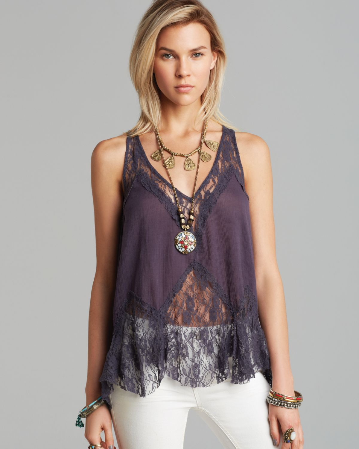 Free People Tank Bell Trapeze In Midnight Purple Lyst