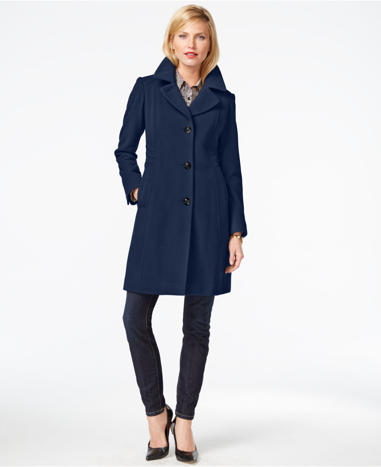 Anne Klein Wool-cashmere Walker Coat in Sapphire (Blue) - Lyst