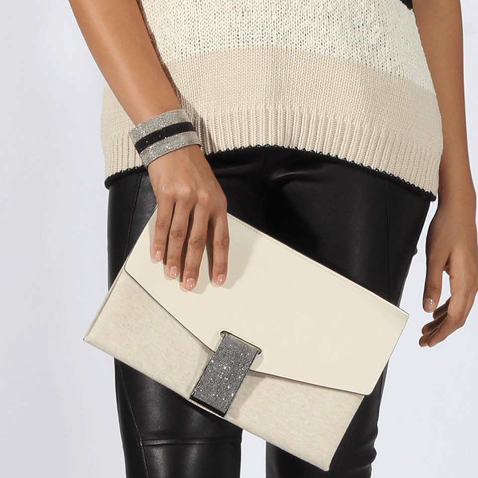 Brunello Cucinelli Leather Mixed Media Clutch in White - Lyst