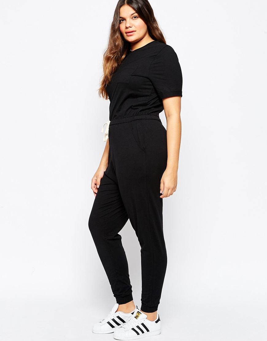 Asos Casual Jumpsuit With Drawstring in Black | Lyst