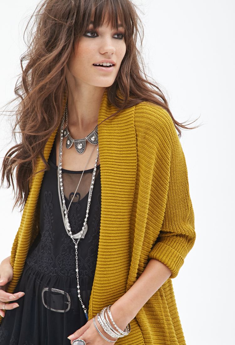 Forever 21 Open-front Dolman Cardigan in Yellow | Lyst