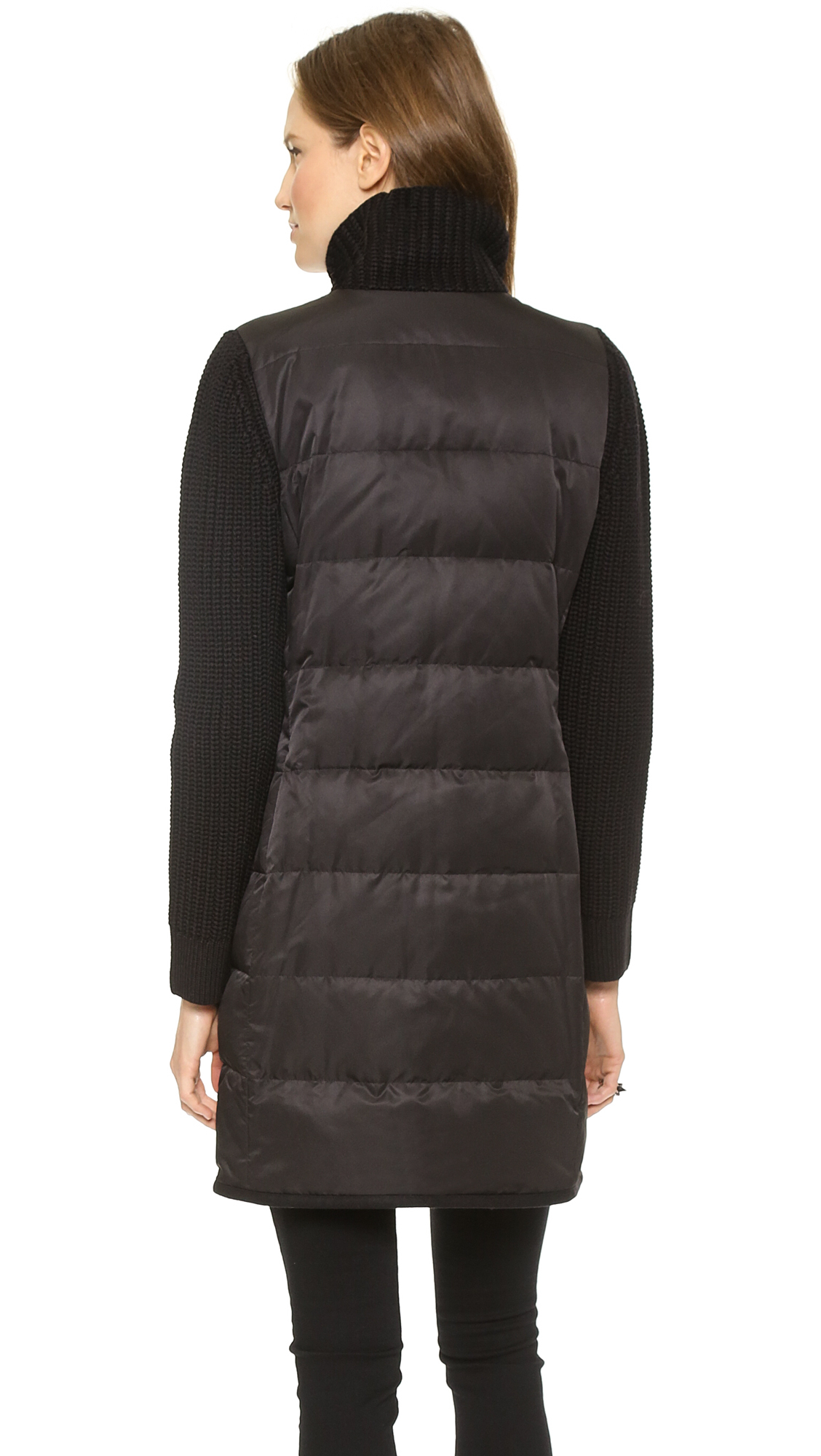DKNY Puffer Coat with Knit Sleeves Blackblack Lyst