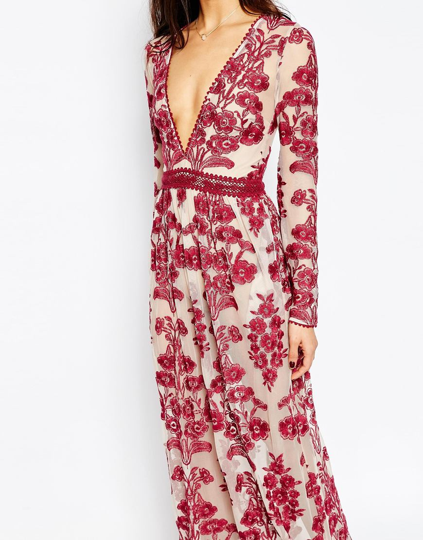 for love & lemons temecula cut out maxi dress Embroidered In Red - Red Sizes:12 mark-down Pink ombre 47.2