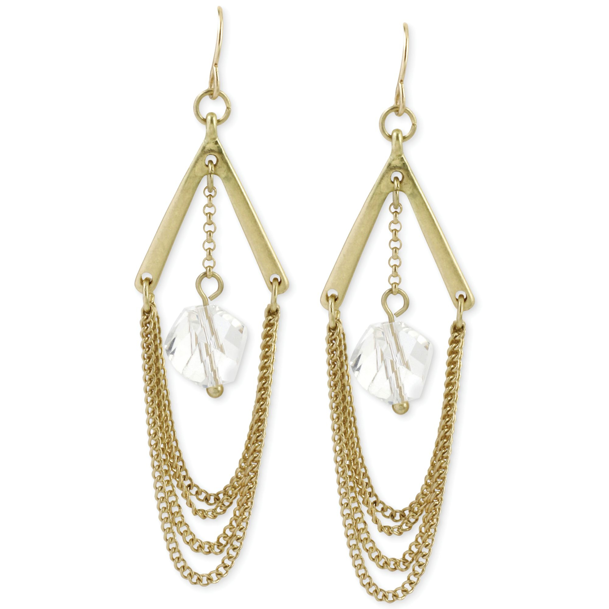 Cole New York Goldtone Crystal Drop Chain Chandelier Earrings