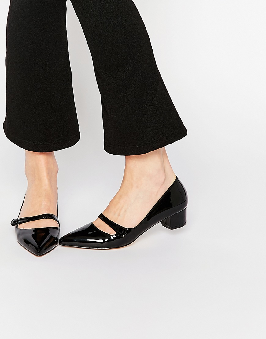 black patent low heel shoes