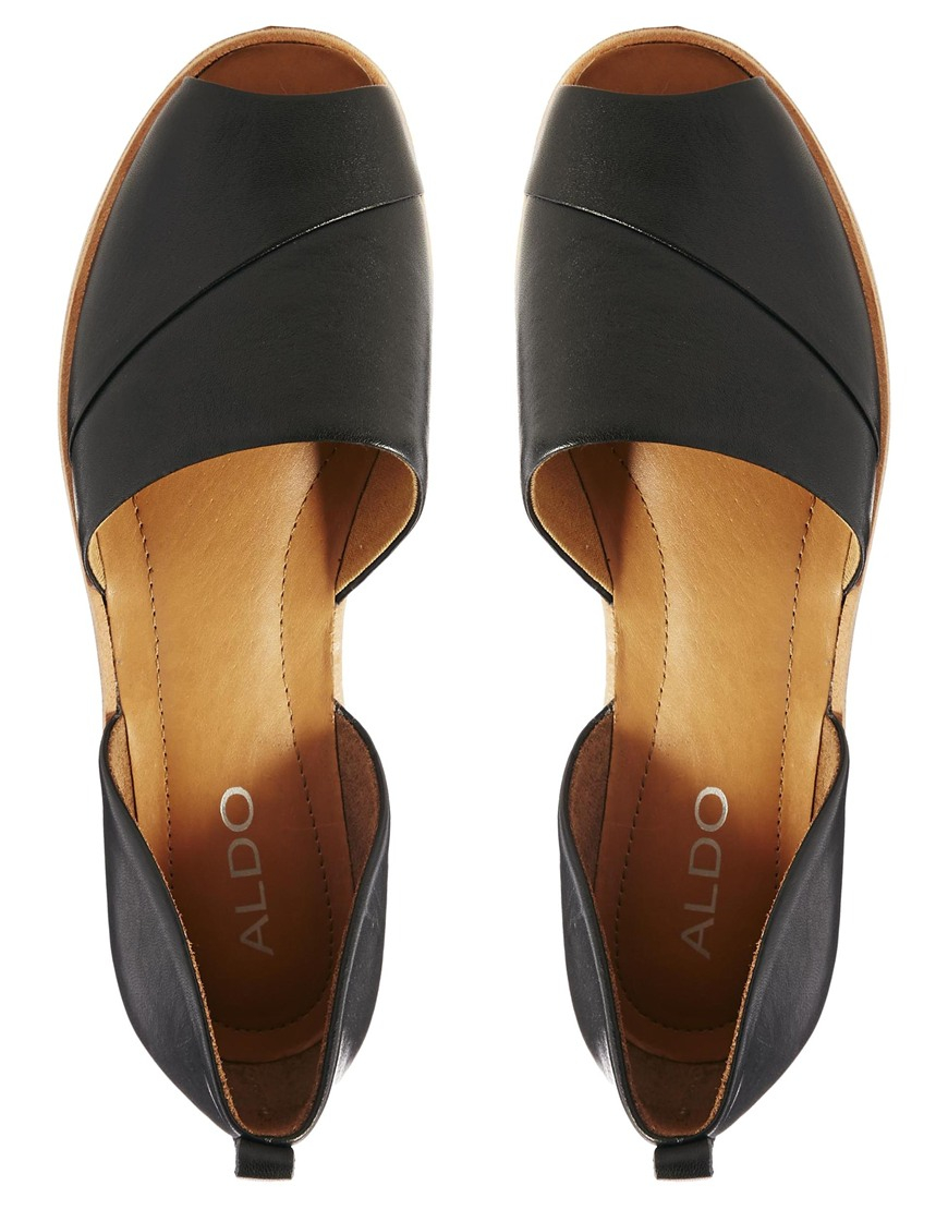 ALDO Black Peep Toe Flat Shoes | Lyst