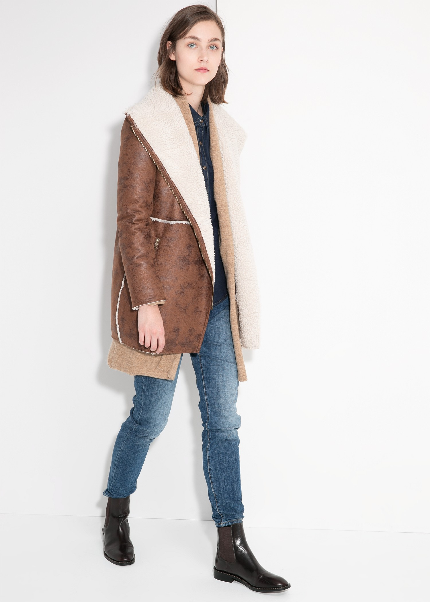 mango faux shearling lined coat
