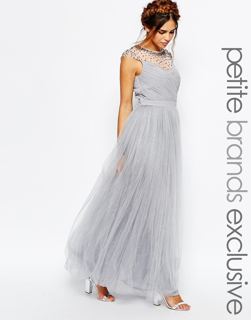 grey tulle maxi dress