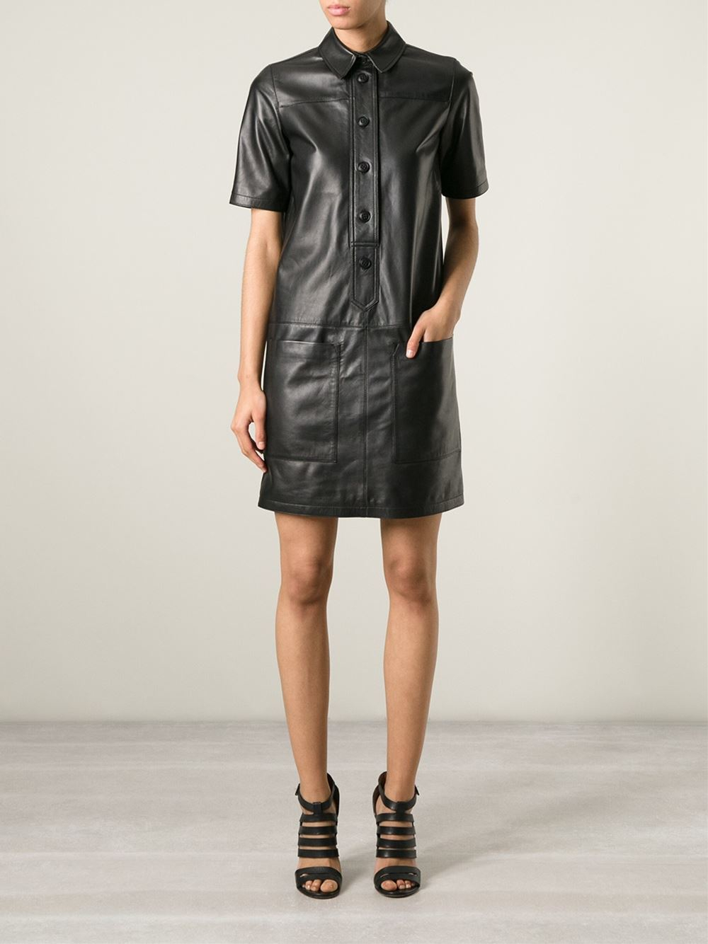  Burberry  brit Leather Shirt  Dress  in Black Lyst