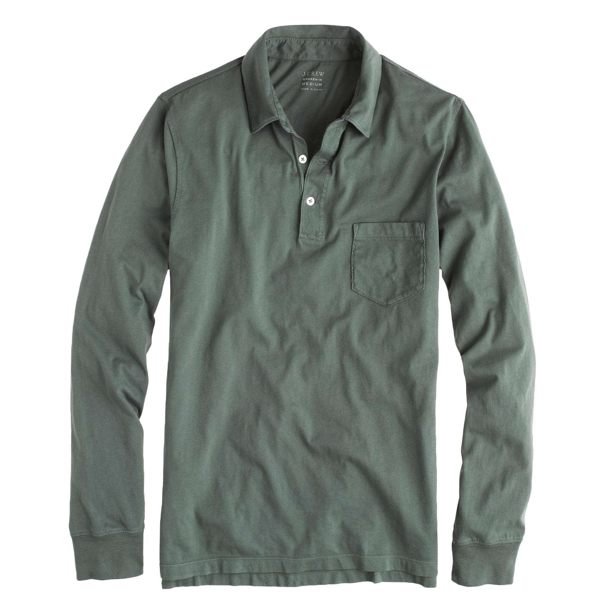 J.Crew Tall Broken-In Long-Sleeve Pocket Polo Shirt in Green for Men | Lyst