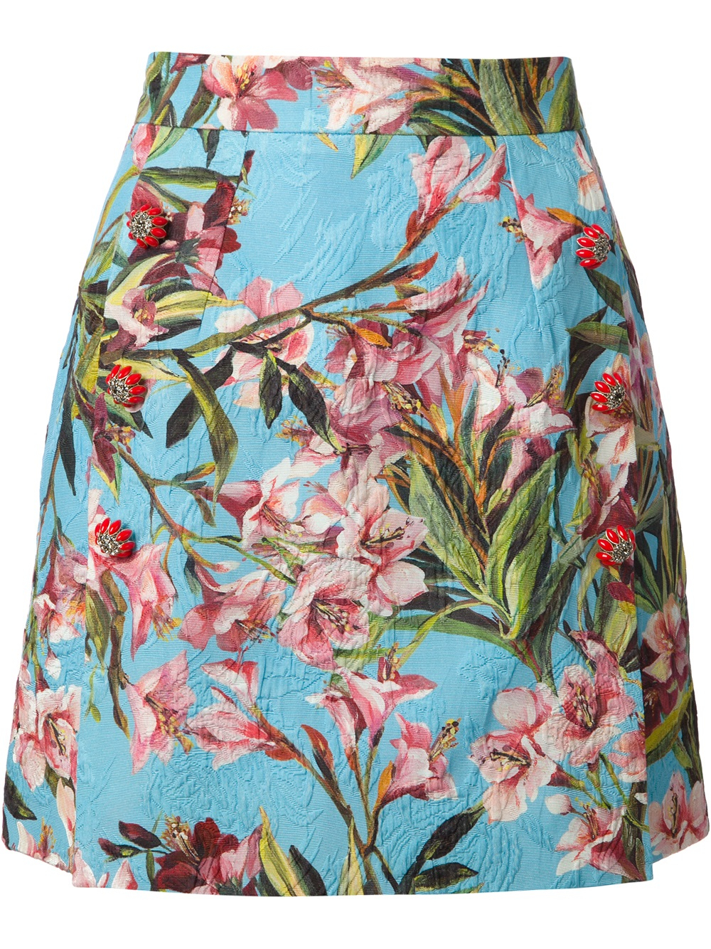 Dolce & gabbana Floralprint Woolsilk Aline Skirt in Blue | Lyst