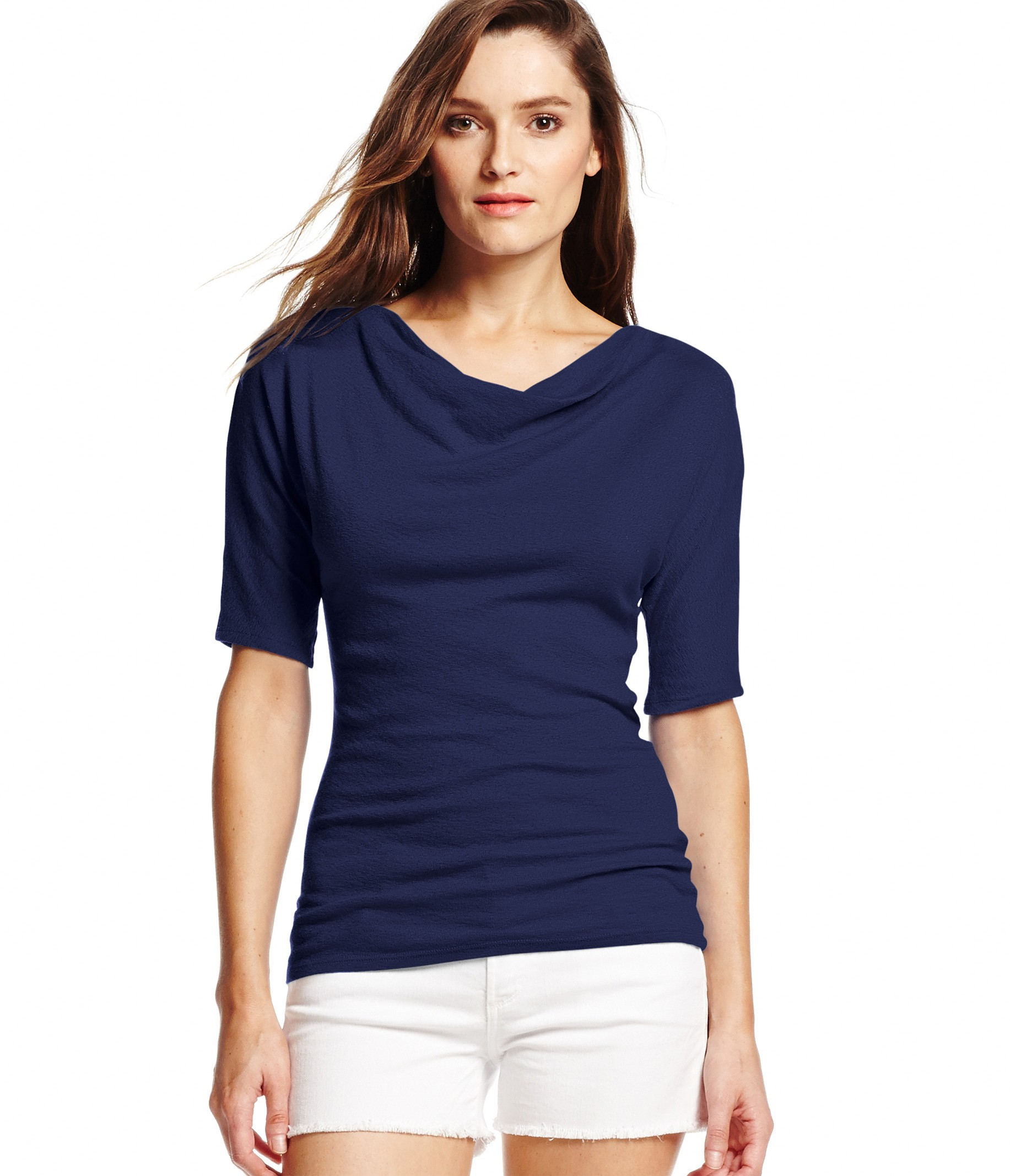 Michael stars Shine 3/4 Sleeve Drape Neck Top in Blue (PASSPORT) Lyst