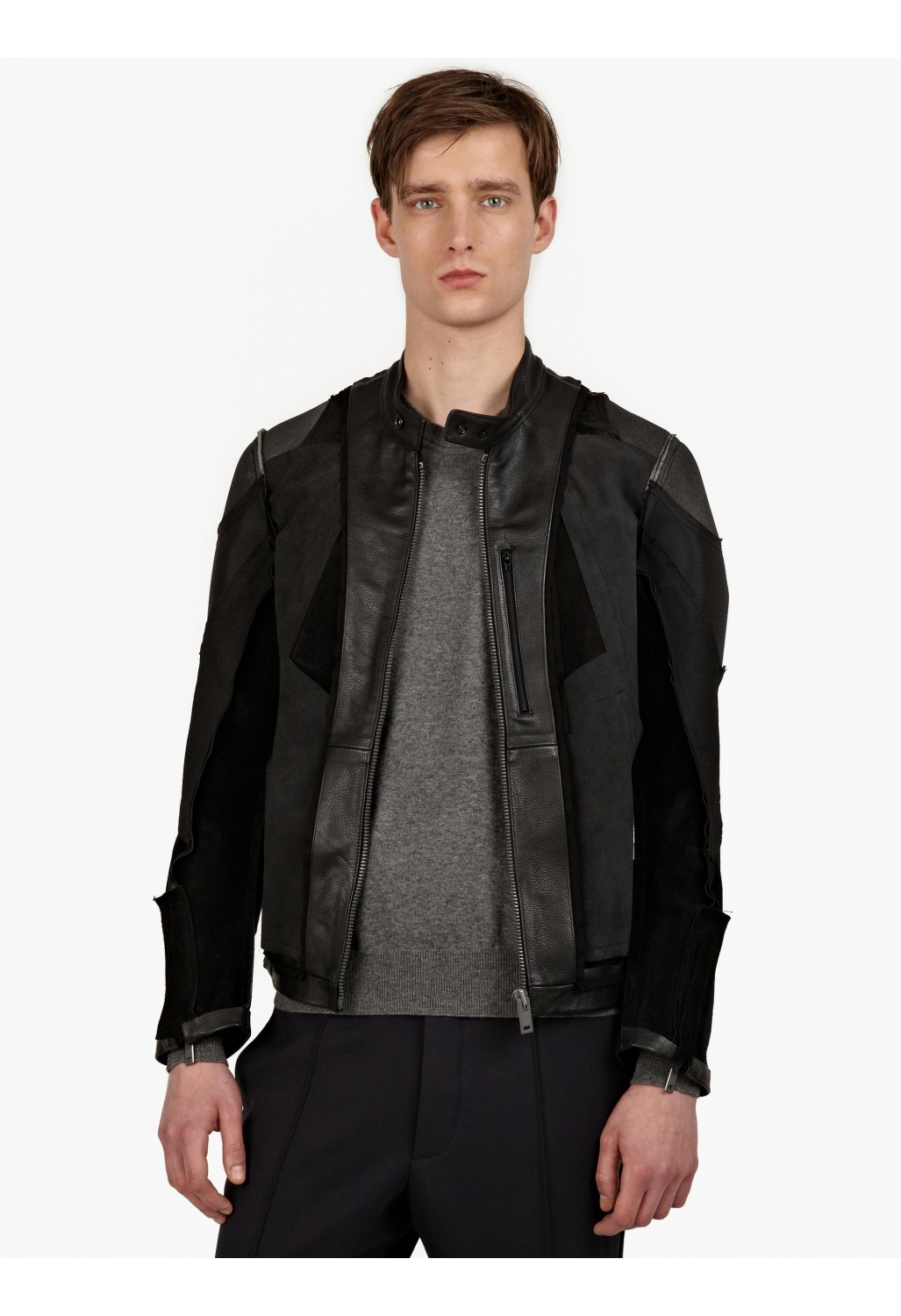 Maison margiela Artisanal Men’S Leather And Suede Panelled InsideOut Biker Jacket in Black for