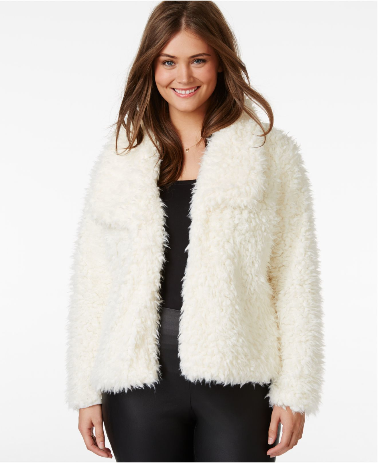 white faux fur jacket plus size