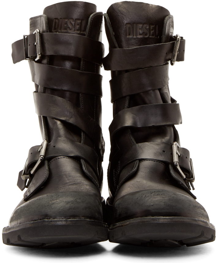 DIESEL Black Leather Boots Men | Lyst