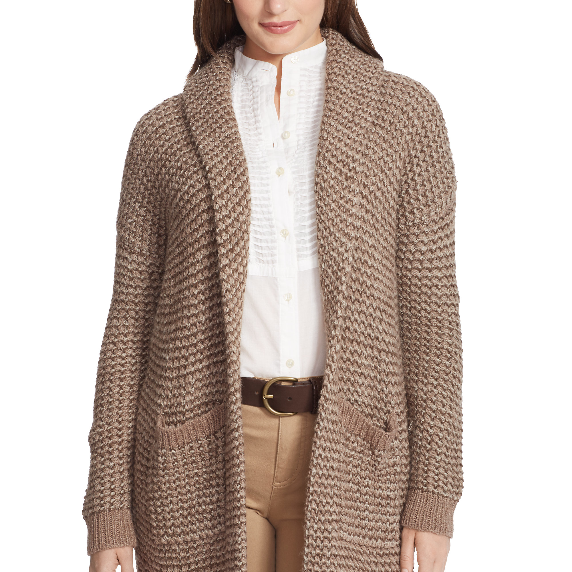 Ralph Lauren Woolalpaca Shawl Cardigan in Taupe Tweed (Natural) Lyst