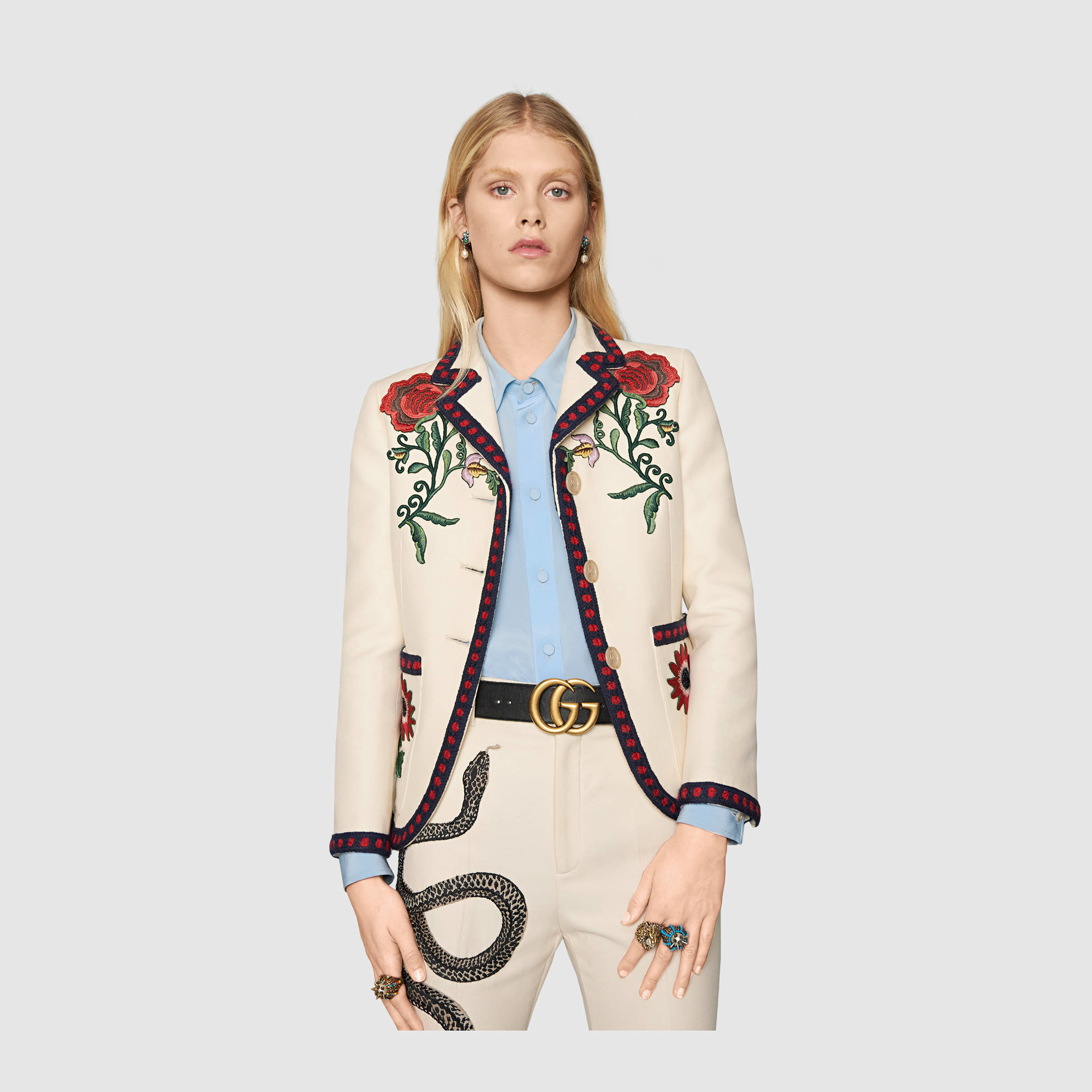 Gucci Embroidered Cotton Jacket in White | Lyst