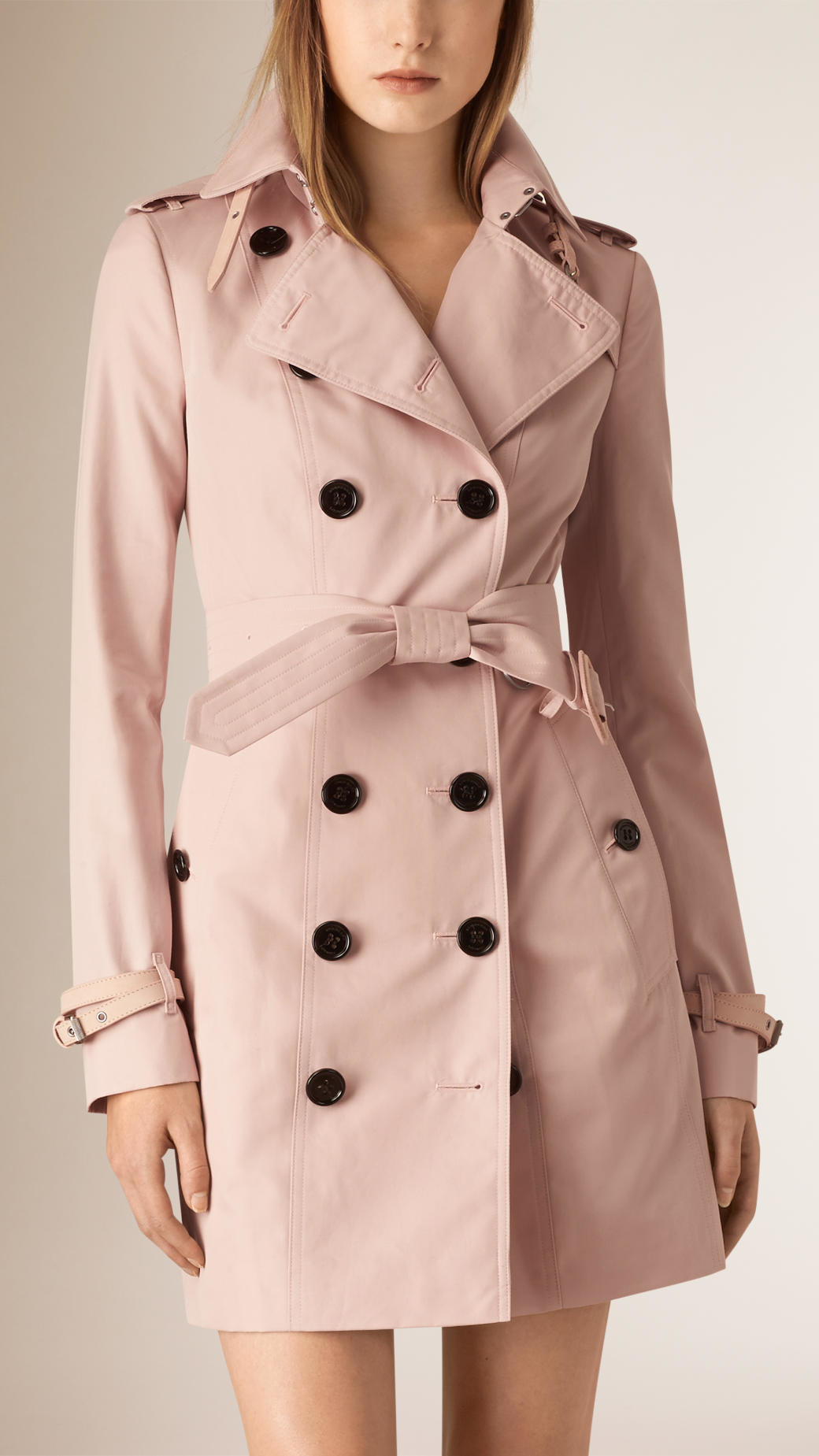 Burberry Leather Trim Cotton Gabardine Trench Coat in Ice Pink (Pink) | Lyst