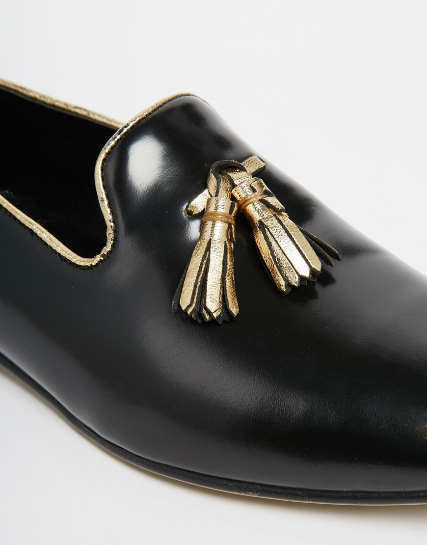 ASOS Tassel Loafers In Black Leather 