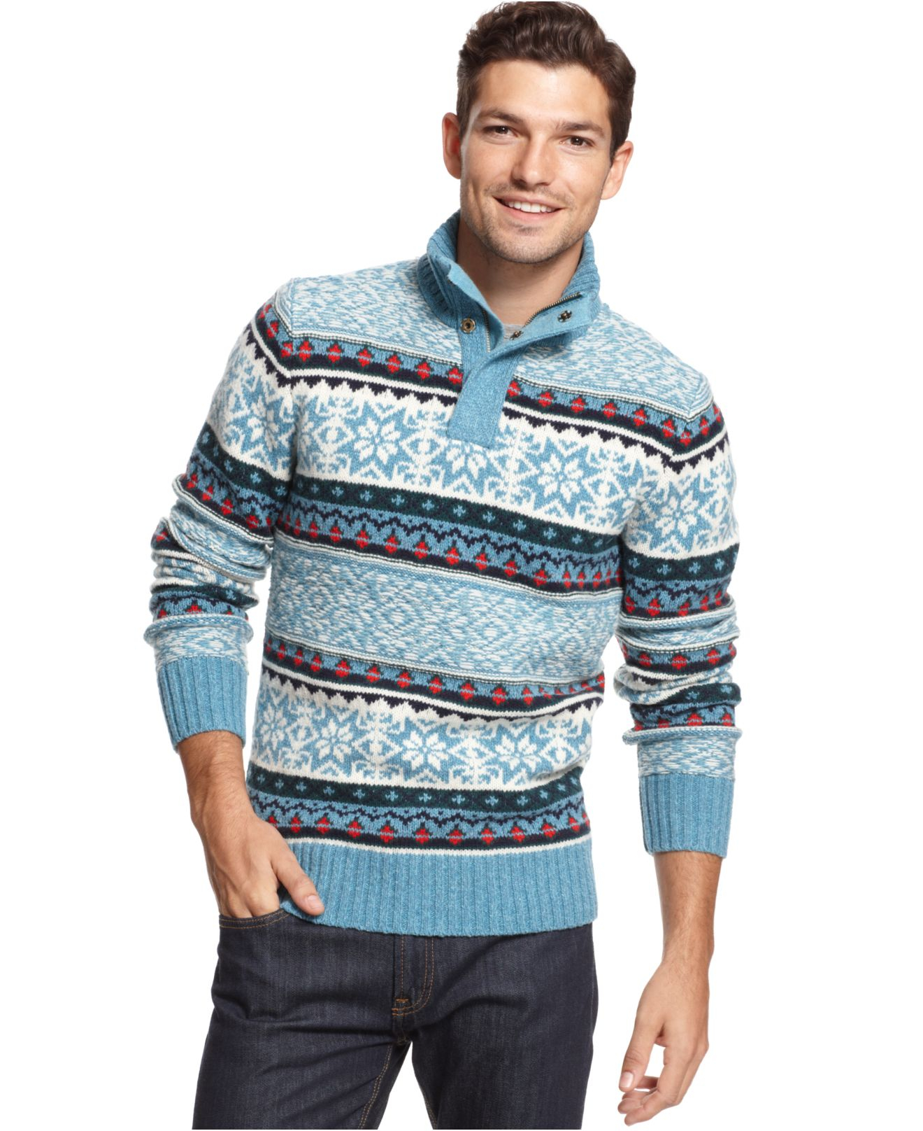 Tommy hilfiger Rockport Fair Isle Half-Zip Sweater in Blue for Men ...