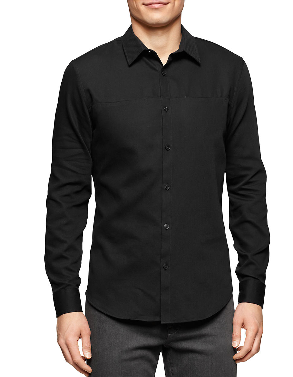 Lyst - Calvin Klein Long-Sleeve Button-Down Shirt in Black for Men