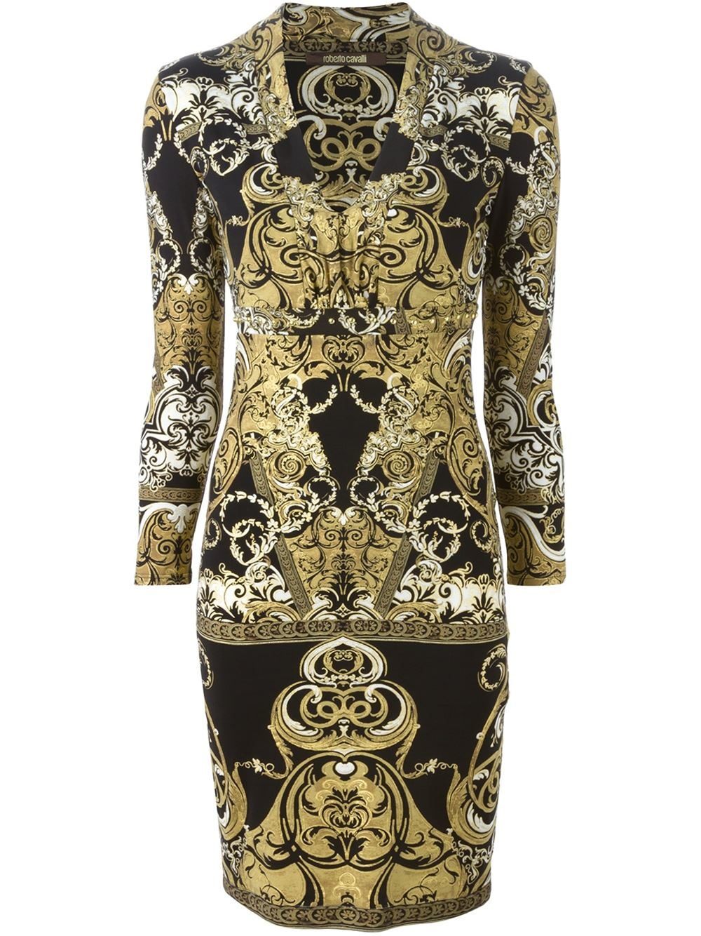 Roberto cavalli Baroque Print Dress in Gold (black) | Lyst