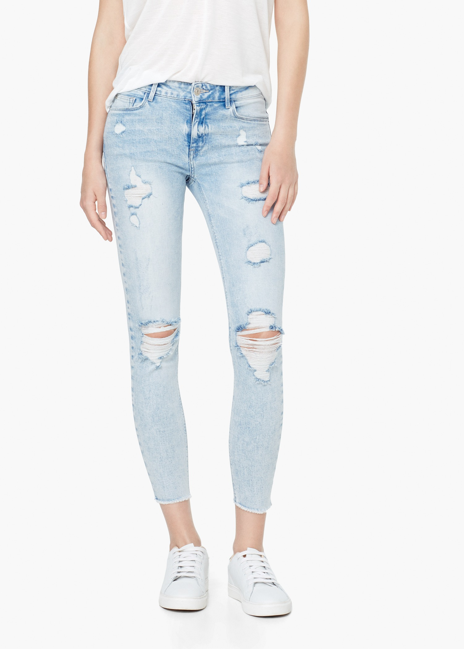Mango Denim Crop Skinny Isa Jeans in Bleach Blue (Blue) Lyst