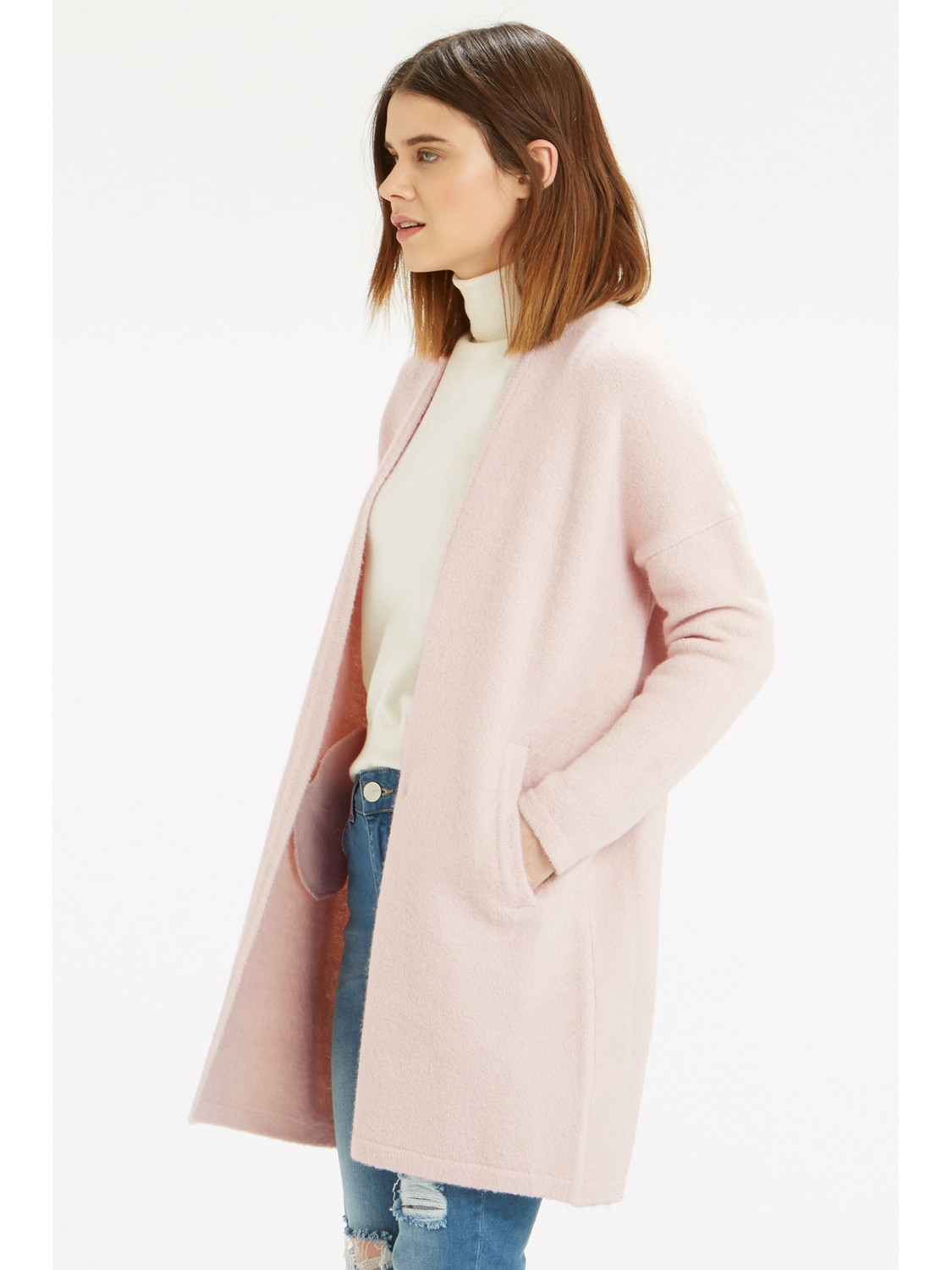 lightweight textured open front coat