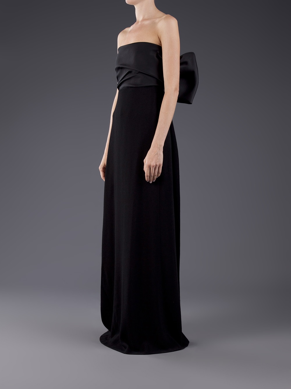 Strapless Black Silk A-Line Wedding Dress with Skirt Split and Bow Detail