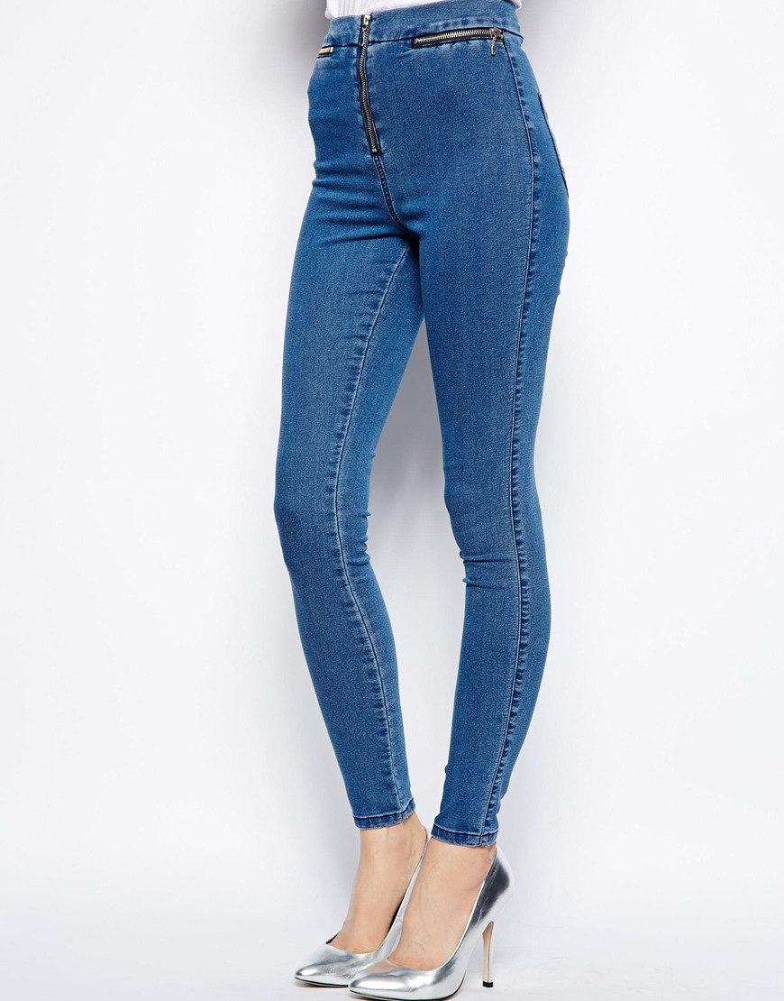 ASOS High Waist Denim Jeggings in Mid 