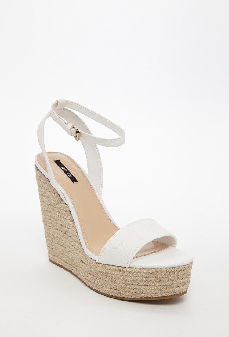 Forever 21 Linen Espadrille Wedge Sandals in Cream (Natural) - Lyst