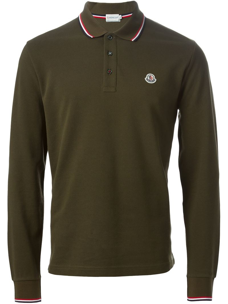 Moncler Long Sleeve Polo Shirt in Green for Men - Lyst