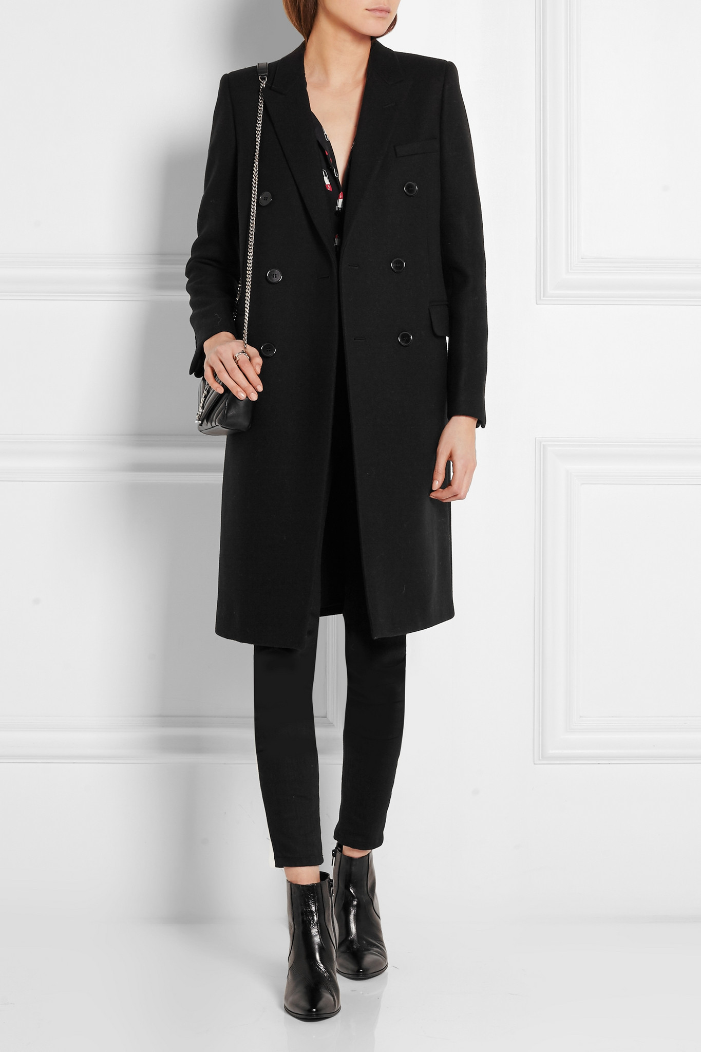 Saint Laurent Double-breasted Wool-twill Coat in Black - Lyst