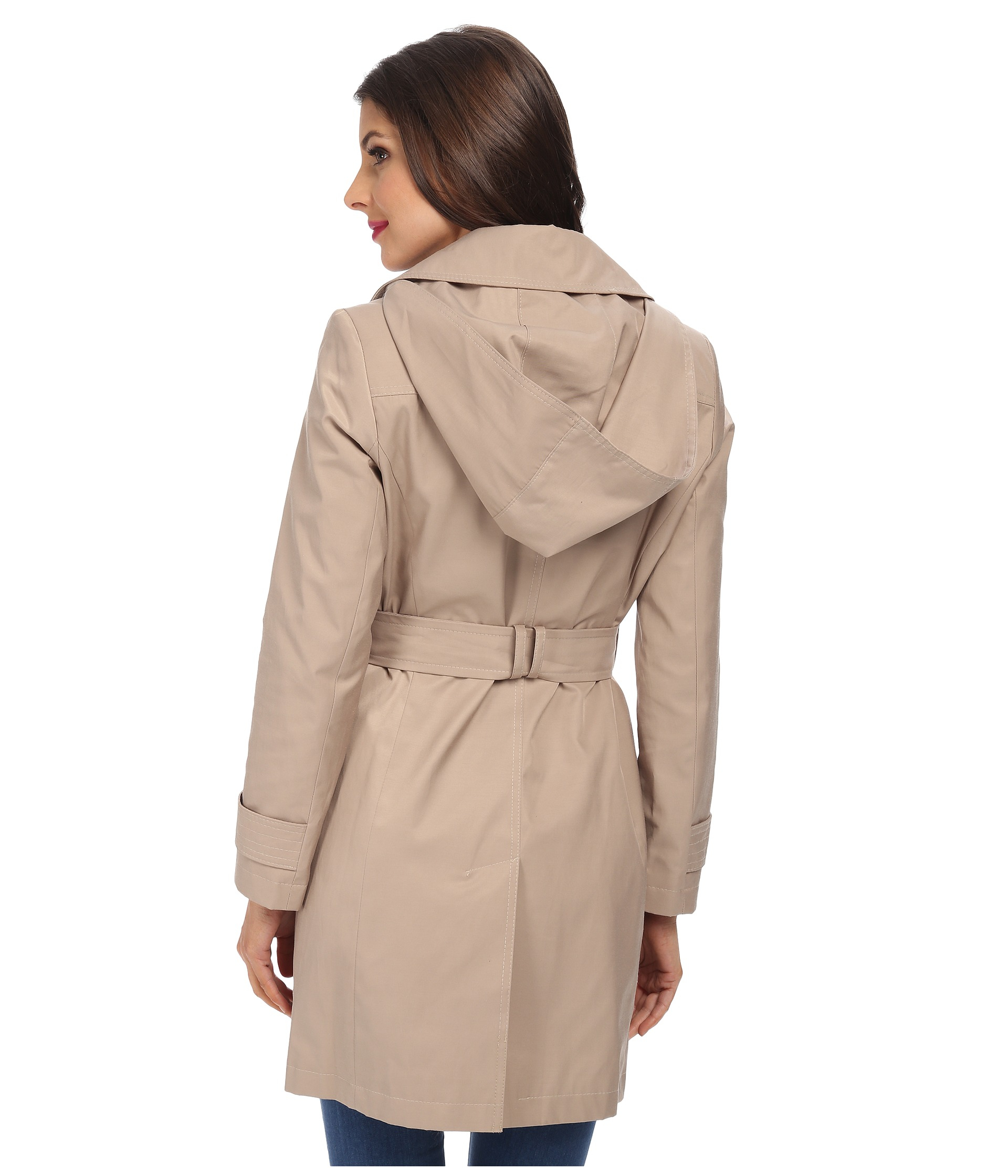 dkny hooded belted trench coat