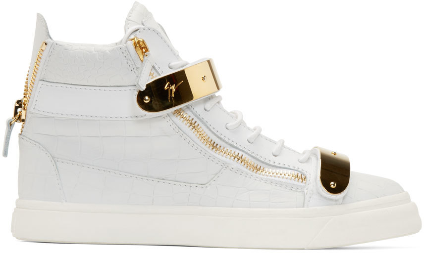 Giuseppe Zanotti Leather White & Gold Croc-embossed Ringo Sneakers for Men  - Lyst